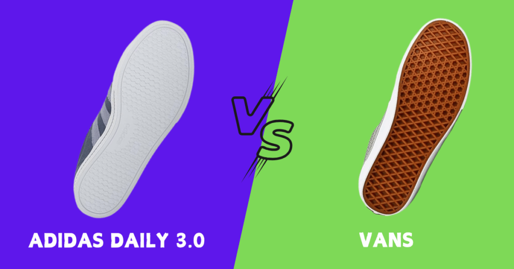 soles of Adidas Daily 3.0 vs Vans shoes 