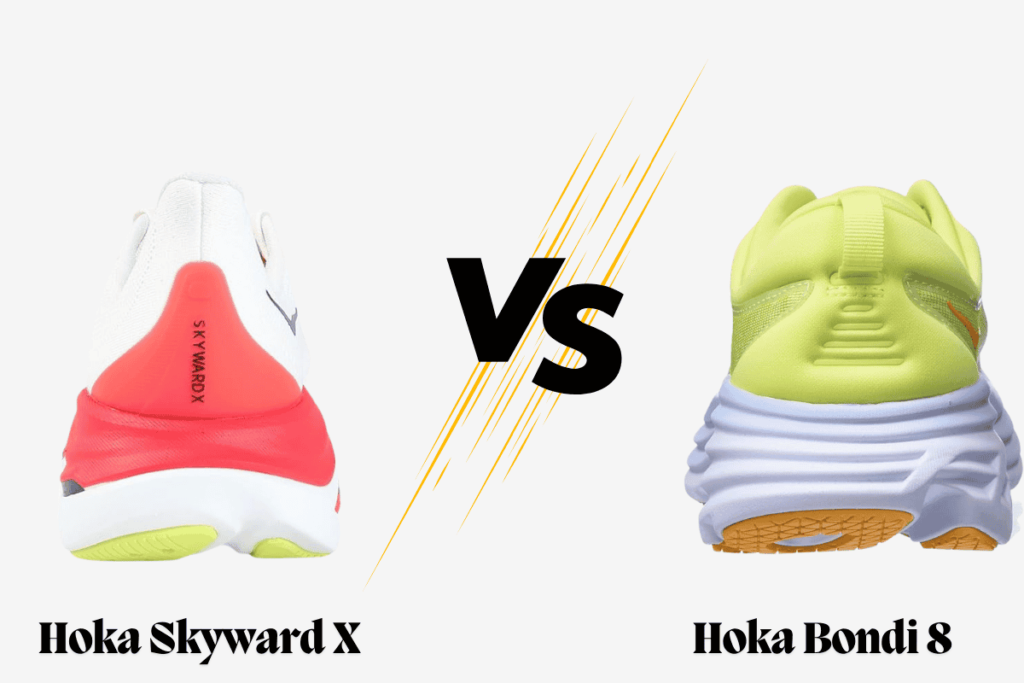 Hoka Skyward X vs Bondi 8 back view of both shoes