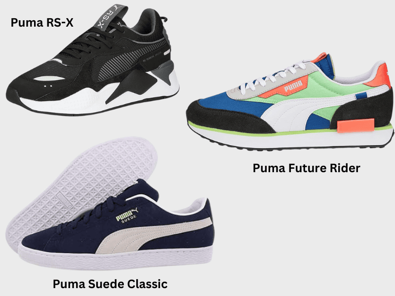 Popular Puma shoe models like Puma Suede Classic, Puma RS-X, Puma Future Rider, and Their Fit